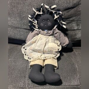 Vintage Primitive Black Folk Art Cloth Rag Doll 12" Handmade Maybelle June